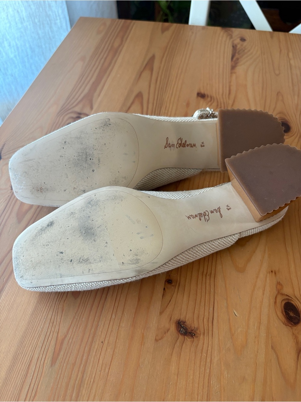 Sam Edelman Beige Slingback Block Heel Pumps with Decorative Buckle - Picture 9 of 11